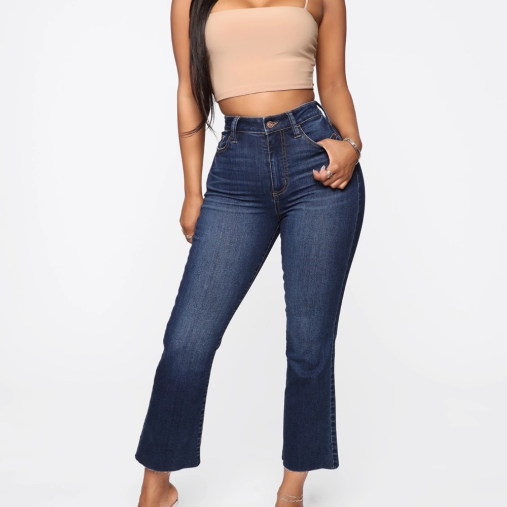 Cut short crop jeans